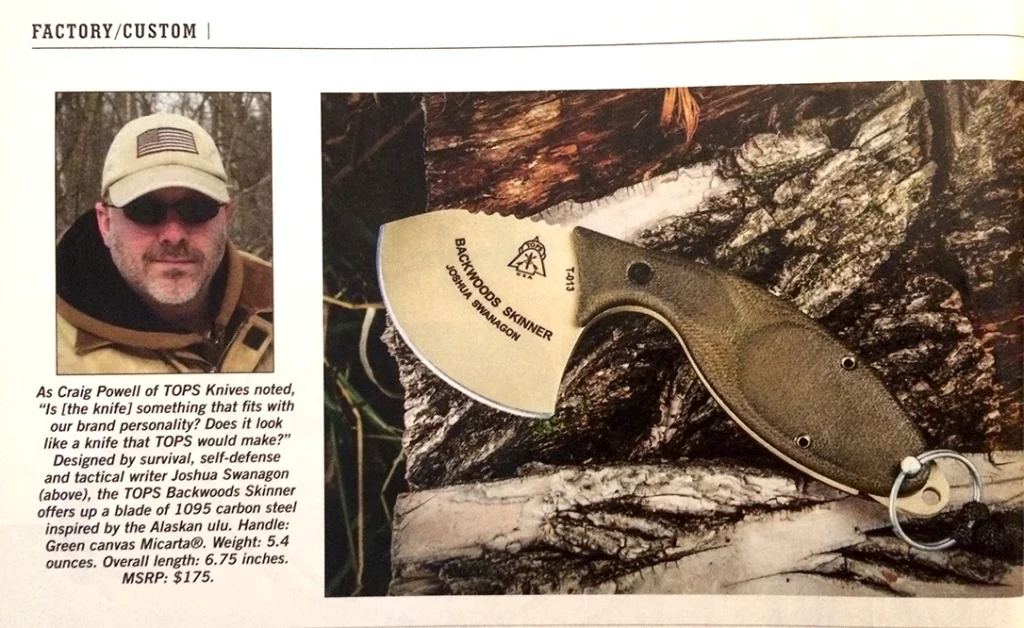 TOPS Knives Backwoods Skinner in Blade Magazine.
